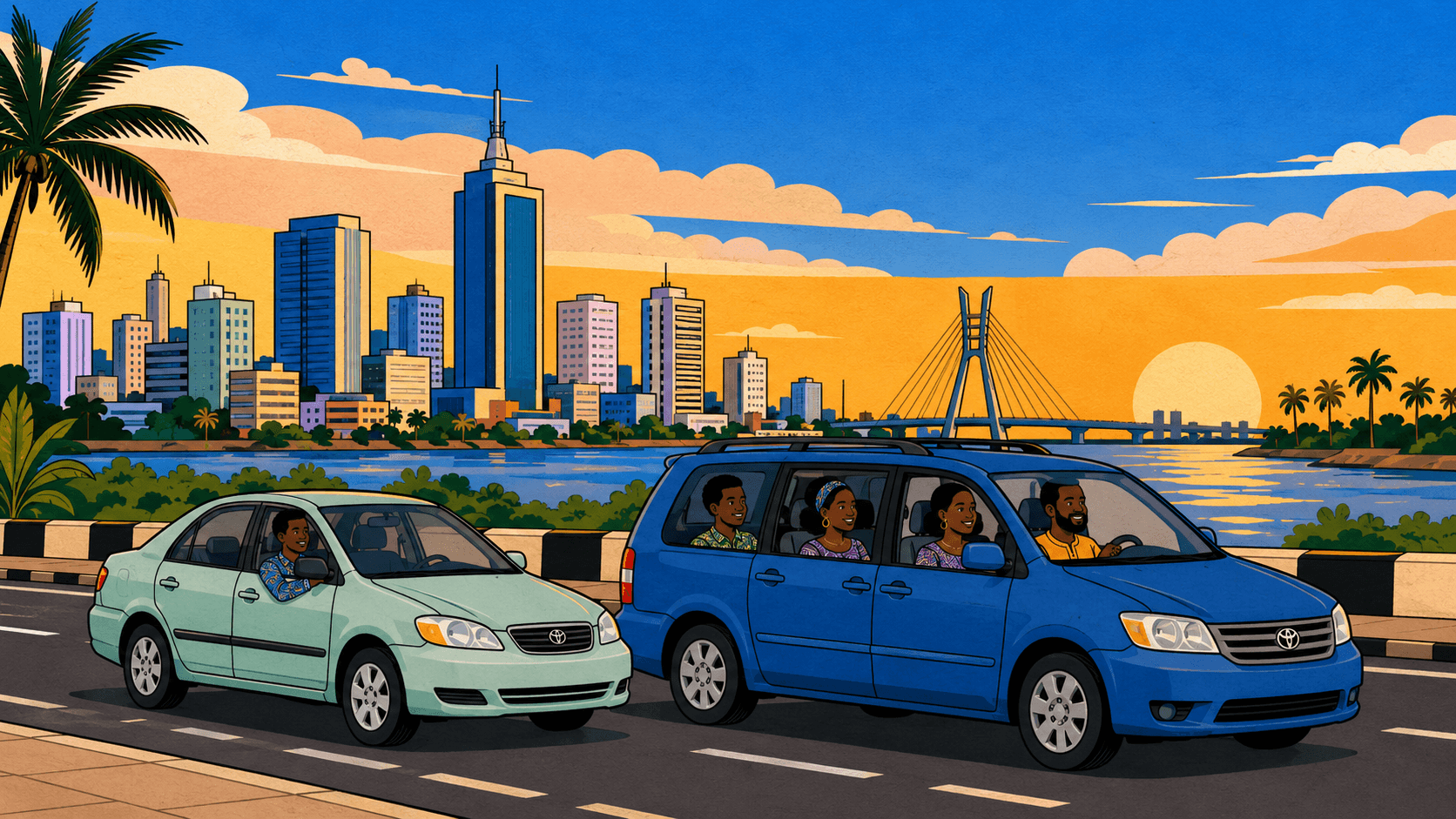 RideFi launch banner showing verified Lagos and Ibadan commuters carpooling together ahead of the July 2026 launch
