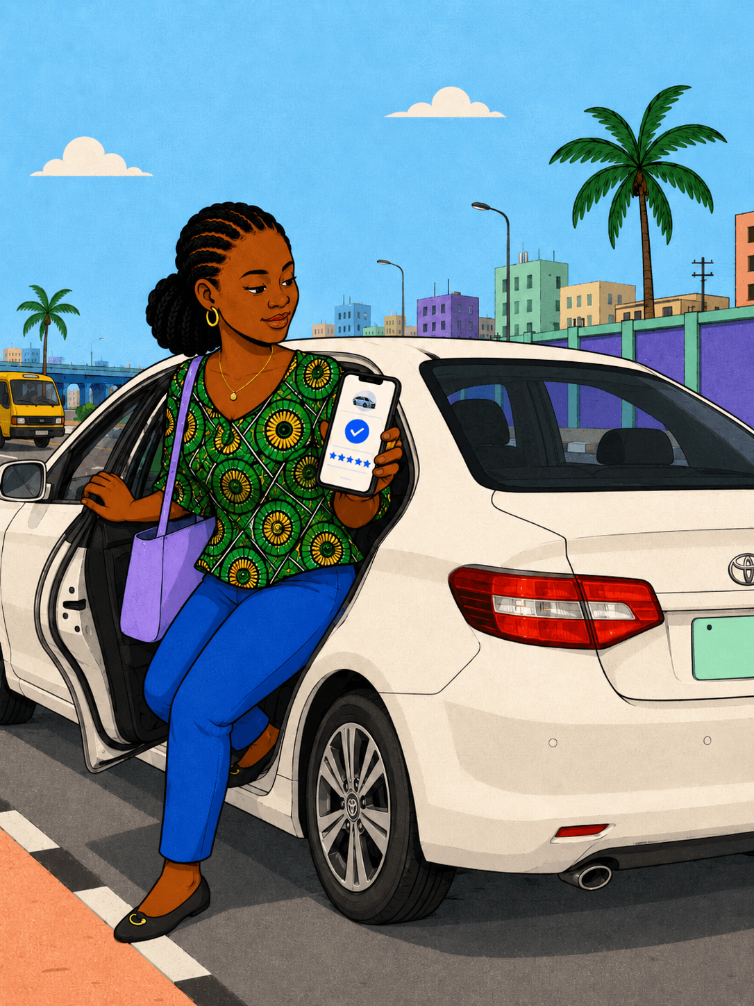 RideFi trip completion screen prompting the rider to confirm drop-off and rate the driver